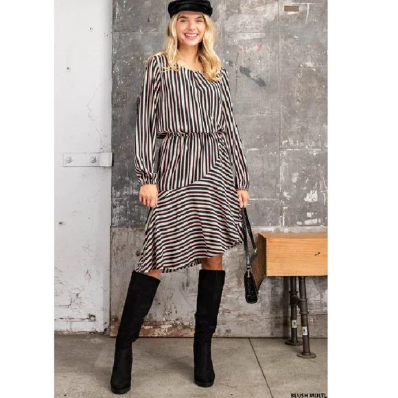 NWT Ethnic Stripe Asymmetrical Long Sleeve Dress - Picture 3 of 7